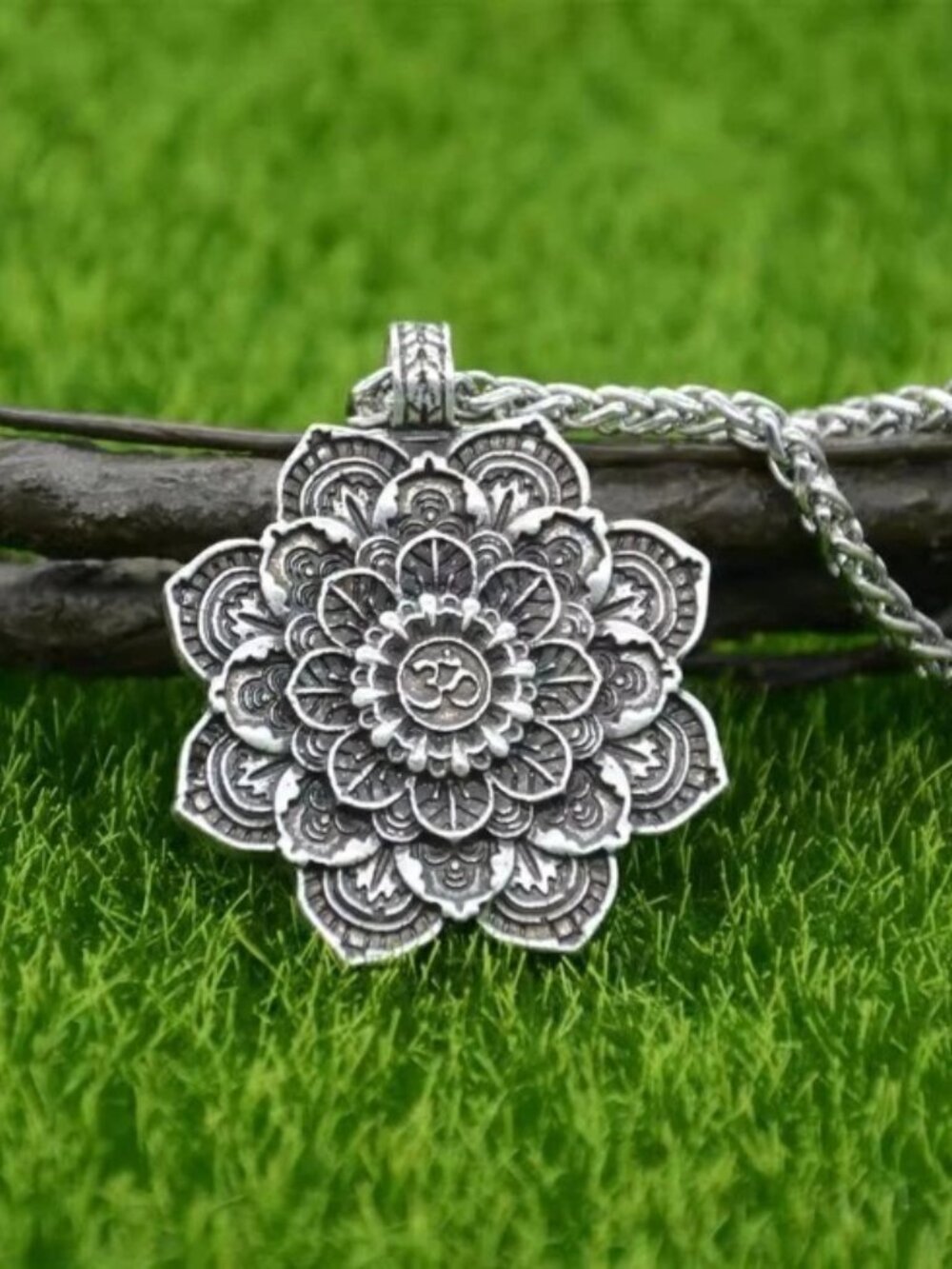 Om Yoga Lotus Flower Pendant Necklace Buddha Mandala Meditation Spiritual Charm